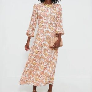 Hyacinth House Saffron floral Sophia long sleeve orange red maxi dress size XXS